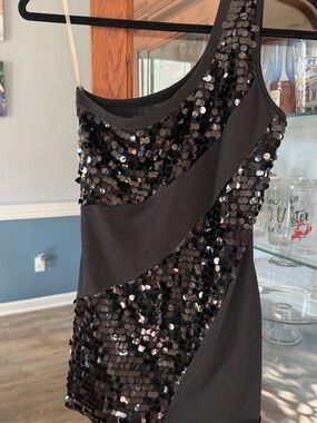 Black Sequin One-Shoulder Dress
